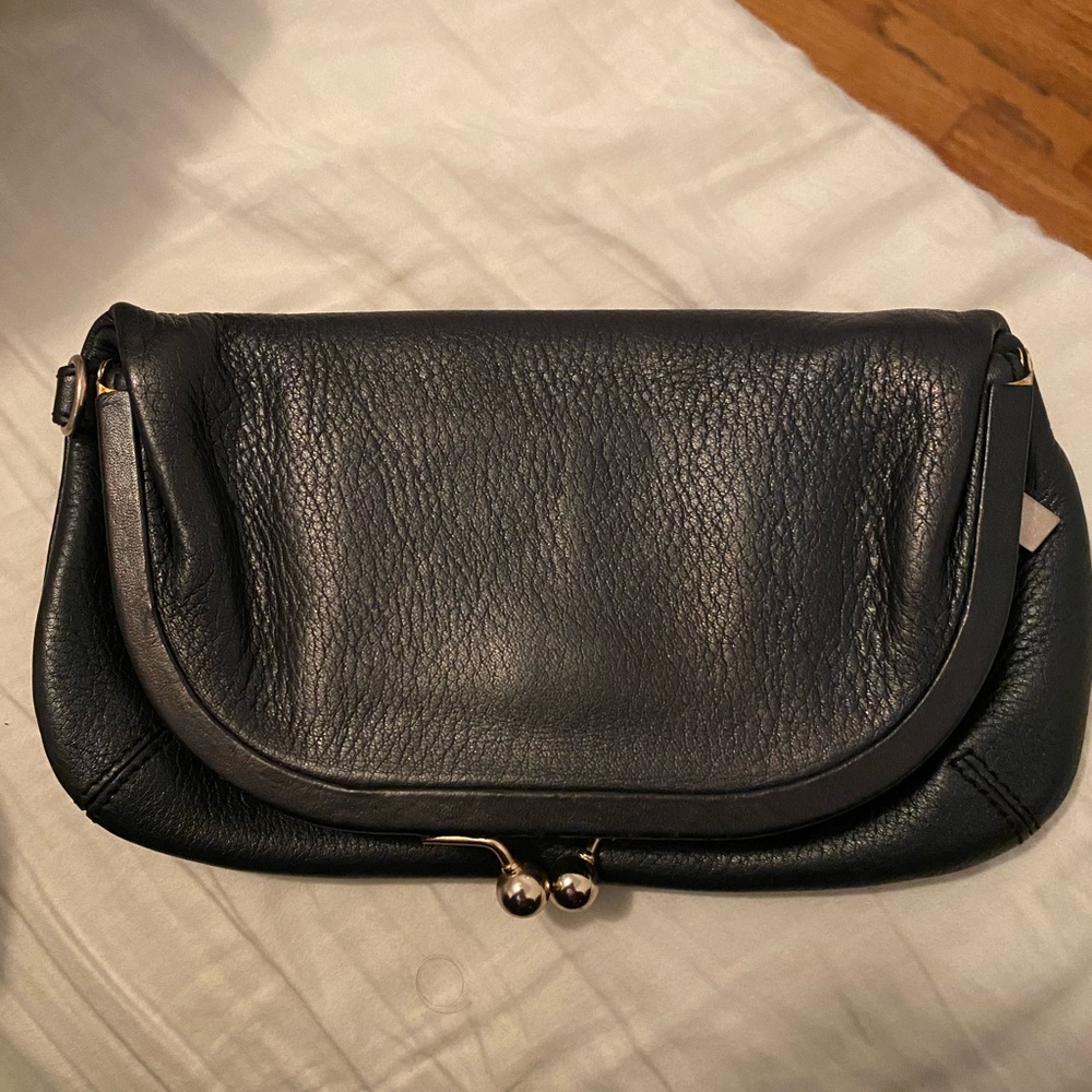Black leather hobo clutch
